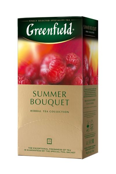 картинка Чай Greenfield травяной Summer Bouquet малина саше 25х2 г