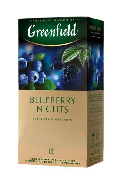 картинка Чай Greenfield черный Blueberry Nights черника, сливки саше 25х1,5 г
